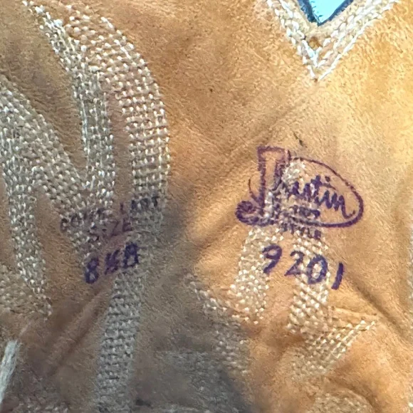 Justin Cowboy Boots - Chocolate Brown Mens Sz 8.5B Excellent Vtg Cond X-toe 9201 - Picture 12 of 12